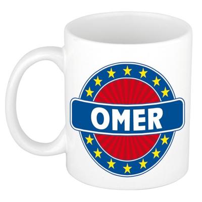 Omer voornaam koffiemok - beker - wit/blauw - 300 ml - Cadeau - Heren - Collega - Vaderdag