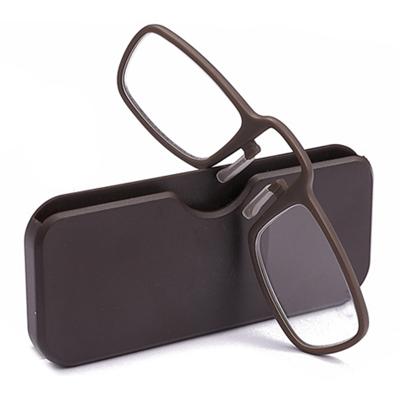 2 stuks TR90 pince-nez leesbril Presbyopische bril met draagbare doos graad: + 1.00 D (bruin)