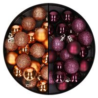 40x stuks kleine kunststof kerstballen koper en aubergine paars 3 cm - Kerstbal - thumbnail