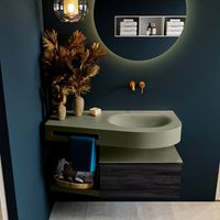 MONDIAZ RIVA 100cm badmeubel onderkast / planchet kleur Antracite met 1 lade. Wastafel DULCET rechts 0 kraangaten kleur Army.