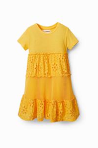 Jurk met ruches en mesh - YELLOW - 9/10