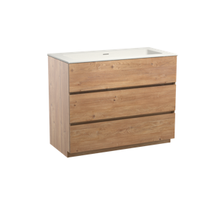 Storke Edge staand badmeubel 105 x 52 cm ruw eiken met Mata enkele wastafel in mat witte solid surface