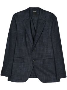 Zegna blazer en tweed à simple boutonnage - Bleu