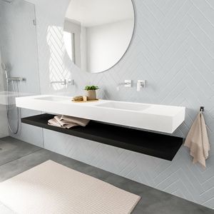 Mondiaz Alan badmeubel 200 cm solid suface planchet urban vrijhangend wastafel dubbel zonder kraangat wit