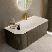 Badmeubel Mondiaz Kurve-Dlux | 105 cm cm | Meubelkleur Shadow | Wastafelkleur Ostra | Solid surface | Wasbak rechter zijde spoelbak | 1 kraangat