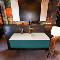 Badkamermeubelset Mondiaz Erin 120 cm met 1 Lade met RIDGE Wastafel Rechts Linen met 1 kraangat Greeploos Mat Smag