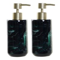 2x stuks zeeppompjes/zeepdispensers marmer look donkergroen kunststof 300 ml