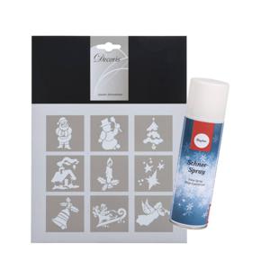 Kleine kerst raamsjablonen - 9 sjablonen 5 cm -met sneeuwspray 150 ml - Decoratiesneeuw