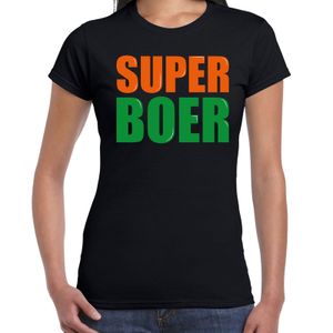 Super boer fun tekst t-shirt zwart dames