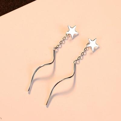 Vrouwen Pentagram oorbellen sterretjes en 925 Sterling zilveren ster Stud Dangle ketting Earrings(White)