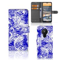 Telefoonhoesje met Naam Nokia 5.3 Angel Skull Blauw