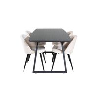 IncaBLBL eethoek eetkamertafel uitschuifbare tafel lengte cm 160 / 200 zwart en 4 Velvet eetkamerstal velours beige,