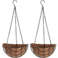 2x stuks metalen hanging baskets / plantenbakken halfrond zwart met ketting 31 cm - hangende bloemen