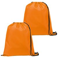 Gymtas/lunchtas/zwemtas met rijgkoord - 2x - voor kinderen - oranje - 35 x 41 cm