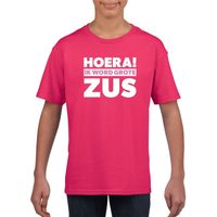 Roze Hoera ik word grote zus t-shirt voor meisjes - thumbnail