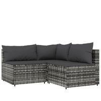 vidaXL 3-delige Loungeset met kussens poly rattan grijs