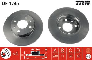 Remschijf TRW, Remschijftype: Massief, u.a. für Alfa Romeo, Fiat, Abarth, Lancia, Ford