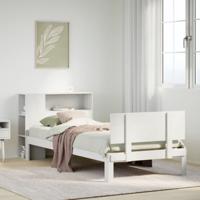 Bed met boekenkast zonder matras grenenhout wit 90x190 cm