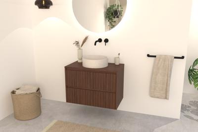 Walnuss-Badmöbel Nila 80 cm - Riffel-Front mit Softclose-Schubladen