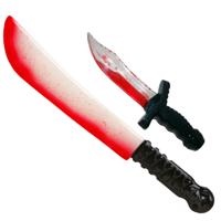 Halloween/horror thema wapens - 2x messen - dolk 25 cm - kapmes 41 cm - kunststof