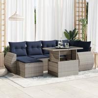 7-delige Loungeset met kussens poly rattan acacia grijs