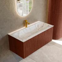 Badmeubel Mondiaz Kurve-Dlux | 100 cm cm | Meubelkleur Ruby | Wastafelkleur Glace | Solid surface | Wasbak midden spoelbak | 1 kraangat