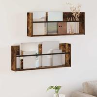Tijdschrift Rek met plank 2 pcs Gerookt eiken 80 x 12 x 30 cm