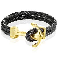 Heren armband Leer Anker Mendes Goudkleurig Zwart - 19cm