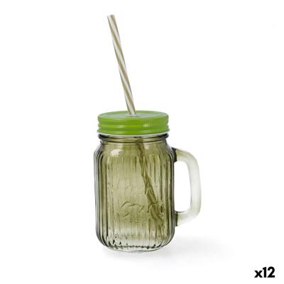 Pot met Deksel en Rietje Quid Maison Groen Glas 450 ml (12 Stuks)