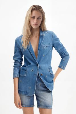 Denim blazer met kleine bloemen - BLUE - XS