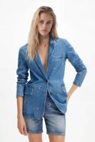 Denim blazer met kleine bloemen - BLUE - XS