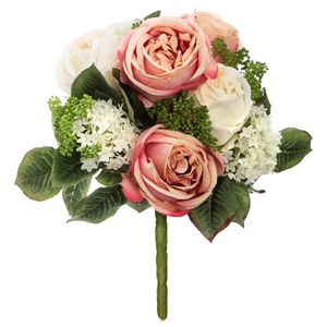 Atmosphera kunstbloemen boeket wit/roze rozen 35 cm   -