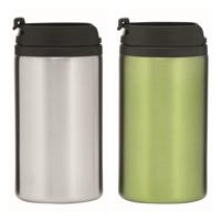 Set van 2x Thermosbekers - warmhoud bekers - zilver en groen - 290 ml - Isolerende drinkbekers Set van 2x Thermosbekers - warmhoud bekers - zilver en groen - 290 ml - Isolerende drinkbekers