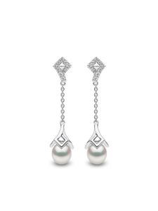 Yoko London boucles d'oreilles pendantes Trend en or blanc 18ct ornées de diamants et de perles - Argent