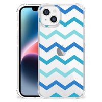 Apple iPhone 14 Plus Doorzichtige Silicone Hoesje Zigzag Blauw