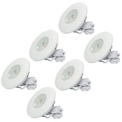 Set van 6 Pavo - Platte LED ipbouwspots met lage inbouwdiepte 12mm - 3 Watt 260 Lumen - 2700K Warm wit - Dimbaar - Rond - Meubelspot - IP44 waterdicht - Wit