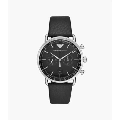 Emporio Armani heren chronograaf zwart lederen horloge AR11143