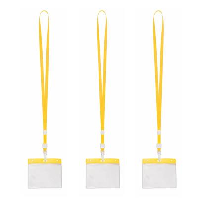 Badgehouders/naamkaarthouders - 50x - met geel keycord/lanyard - plastic - beurs/feest