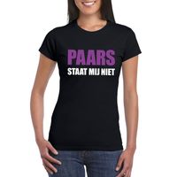 Paars staat mij niet tekst t-shirt zwart voor dames - thumbnail