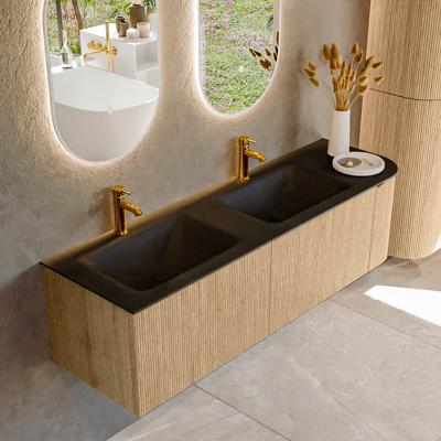 Badmeubel Mondiaz Kurve | 155 cm | Meubelkleur Oak | Wastafelkleur Urban | Dubbele spoelbak | 2 kraangaten