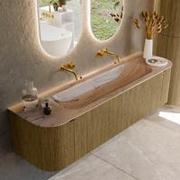 Badmeubel Mondiaz Kurve-Dlux | 170 cm | Meubelkleur Dusk | Wastafelkleur Arena | Solid surface | Wasbak midden spoelbak | Zonder kraangat(en)