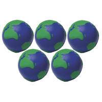 10x anti-stress bal - wereldbol - 6,5 cm - pu schuim - knijp stressbal