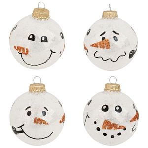 4x Luxe glitter witte glazen kerstballen sneeuwpoppen 7 cm