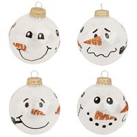 4x Luxe glitter witte glazen kerstballen sneeuwpoppen 7 cm