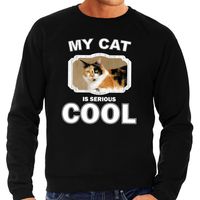Katten liefhebber trui / sweater lapjeskat my cat is serious cool zwart voor heren 2XL  - - thumbnail