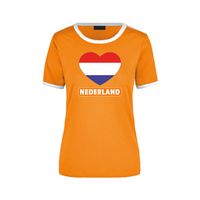 Holland ringer t-shirt oranje met witte randjes voor dames - Nederland supporter kleding XL  -