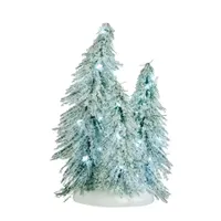3 Snowy trees on base white light BO - l12xw10xh19cm