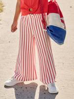 Wijde gestreepte legging van gebreide sweater rood, gestreept