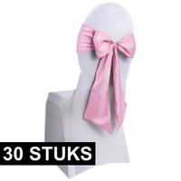 30x Bruiloft stoelversiering strik licht roze   -