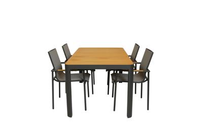 Qopps Mikos tuintafel 160 met 4 Tulsi stapelbare tuinstoel